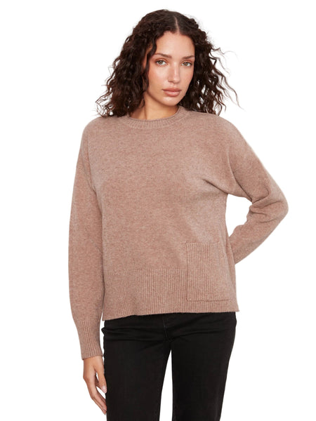 TAUPE CREW NECK CROPPED SWEATER WITH FRONT POCKET SWEATER Charlie B XS Taupe 