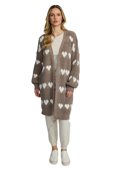 TAUPE HEART KNITTED LONG CARDIGAN SWEATER Pistache 