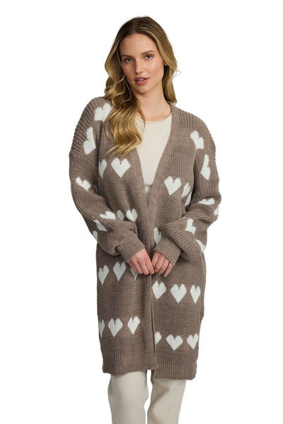 TAUPE HEART KNITTED LONG CARDIGAN SWEATER Pistache S/M Taupe 