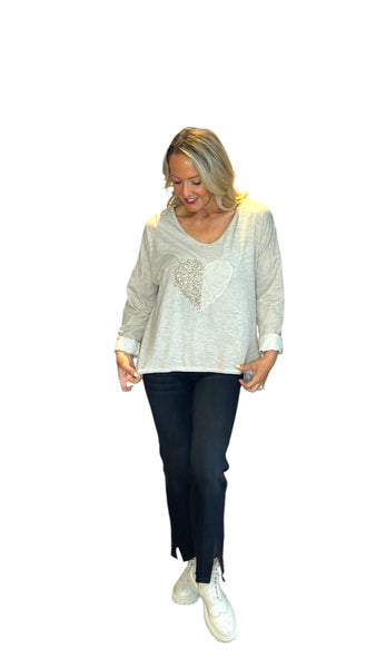 TAUPE HEART LACE SEQUIN LOOSE OPEN KNIT SWEATER Sweater Karma 