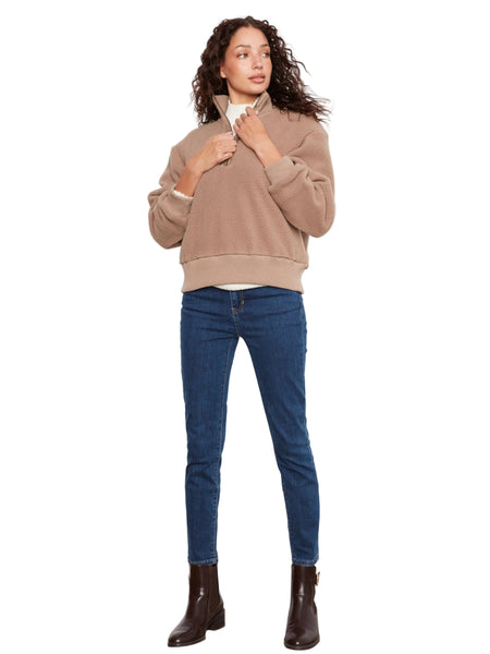 TAUPE LONG SLEEVE HALF ZIP FLEECE TOP SWEATER Charlie B 