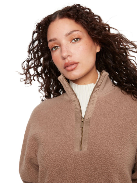TAUPE LONG SLEEVE HALF ZIP FLEECE TOP SWEATER Charlie B 