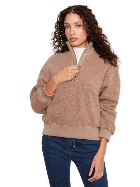 TAUPE LONG SLEEVE HALF ZIP FLEECE TOP SWEATER Charlie B 