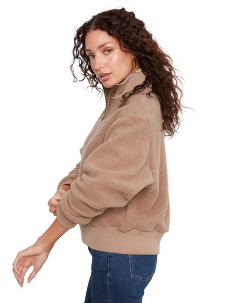 TAUPE LONG SLEEVE HALF ZIP FLEECE TOP SWEATER Charlie B 