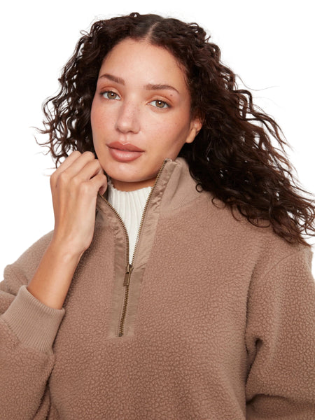 TAUPE LONG SLEEVE HALF ZIP FLEECE TOP SWEATER Charlie B 