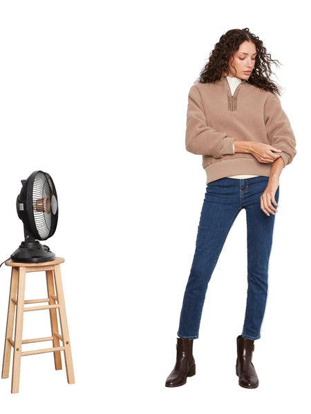 TAUPE LONG SLEEVE HALF ZIP FLEECE TOP SWEATER Charlie B 