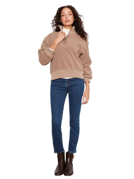 TAUPE LONG SLEEVE HALF ZIP FLEECE TOP SWEATER Charlie B 