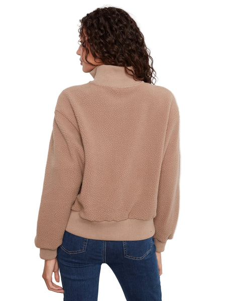 TAUPE LONG SLEEVE HALF ZIP FLEECE TOP SWEATER Charlie B 