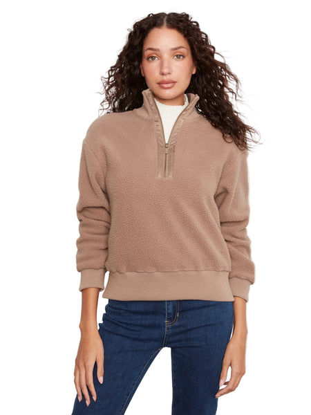 TAUPE LONG SLEEVE HALF ZIP FLEECE TOP SWEATER Charlie B S Taupe 