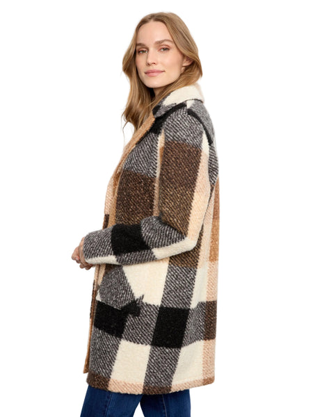 TAUPE MIX PLAID BOUCLE KNIT TAILORED COLLAR COAT Jacket Charlie B 
