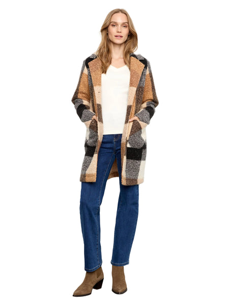 TAUPE MIX PLAID BOUCLE KNIT TAILORED COLLAR COAT Jacket Charlie B 