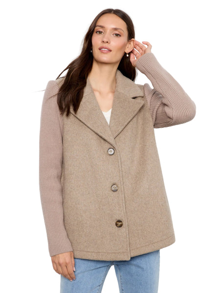 TAUPE NOTCHED LAPEL JACKET WITH RIB SLEEVE Jacket Charlie B 