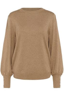 TAUPE ROUND NECK SWEATER WITH BUTTON DETAIL ON SLEEVE Sweater KAFFE 