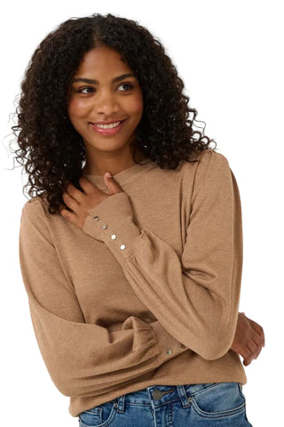 TAUPE ROUND NECK SWEATER WITH BUTTON DETAIL ON SLEEVE Sweater KAFFE 