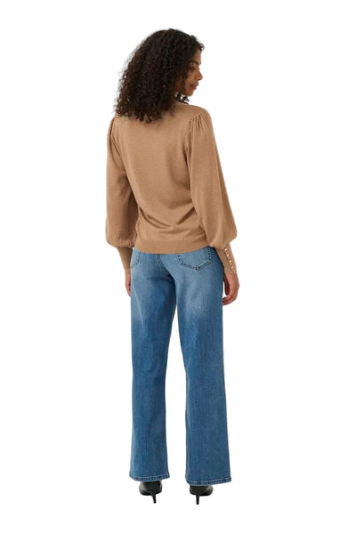 TAUPE ROUND NECK SWEATER WITH BUTTON DETAIL ON SLEEVE Sweater KAFFE 