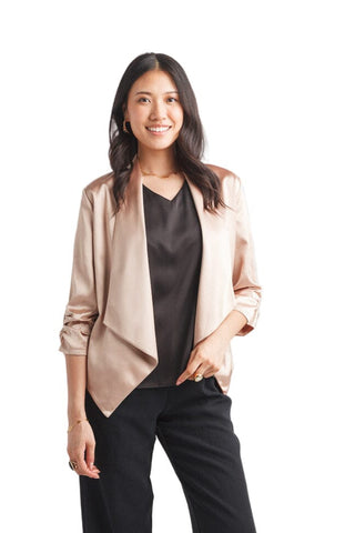 TAUPE SATIN BLAZER WITH ROUCHED SLEEVE Blazer Papillon S Taupe 