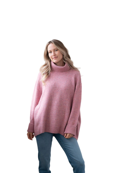 TEA ROSE DOG WALKER COZY CHUNKY COWL NECK SWEATER SWEATER Eco Verde O/S Tea Rose Pink 