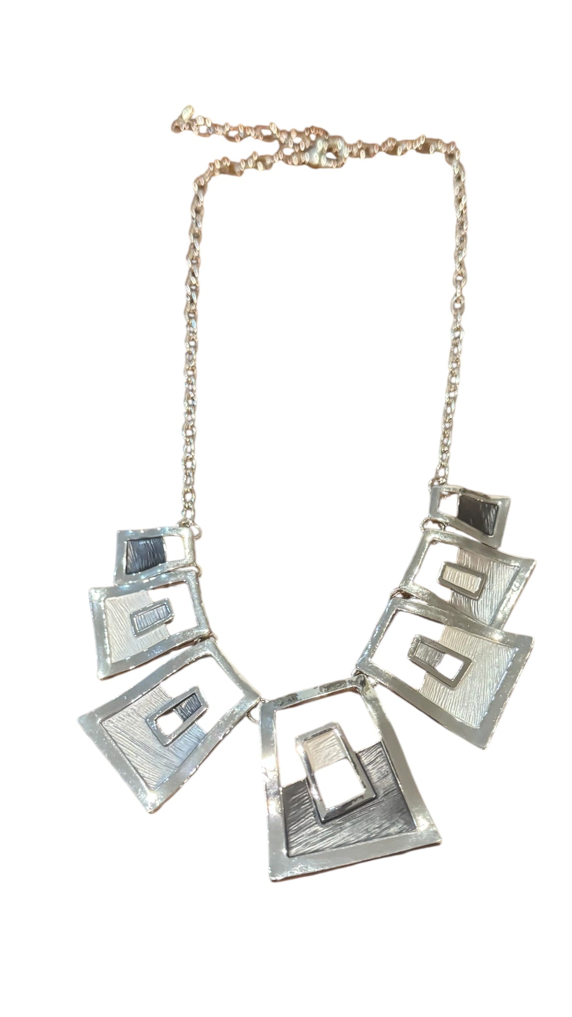 TEXTURED MULTI SQUARE SHAPED SILVER NECKLACE Necklaces FashionWear Collection Silver 