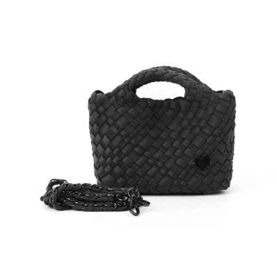 TINY HAND WOVEN BLACK TOTE Handbag prenelove 