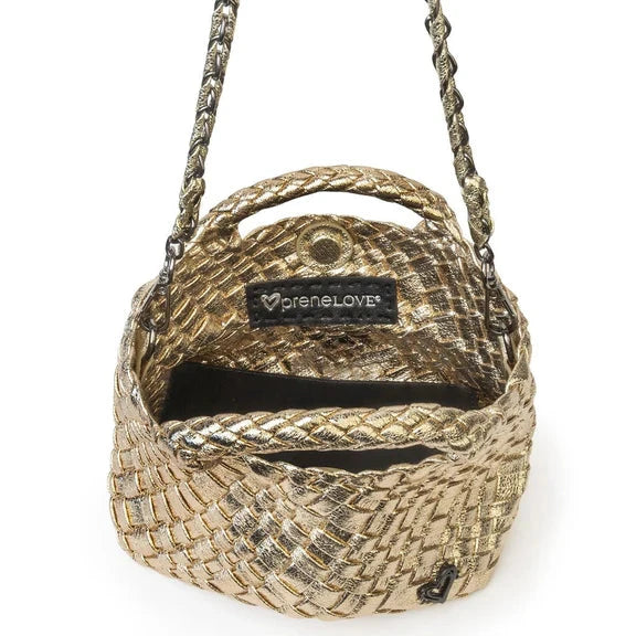 TINY HAND WOVEN GOLD TOTE Handbag prenelove 