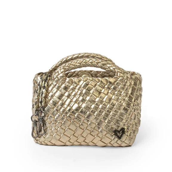 TINY HAND WOVEN GOLD TOTE Handbag prenelove OS Gold 