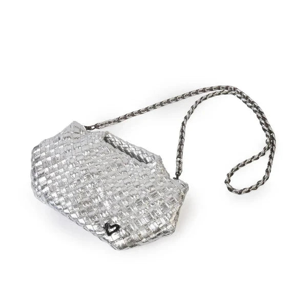 TINY HAND WOVEN SILVER TOTE Handbag prenelove 