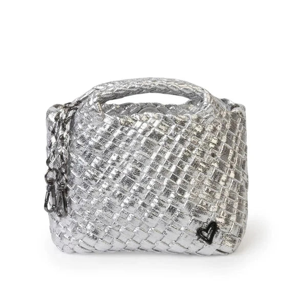TINY HAND WOVEN SILVER TOTE Handbag prenelove 