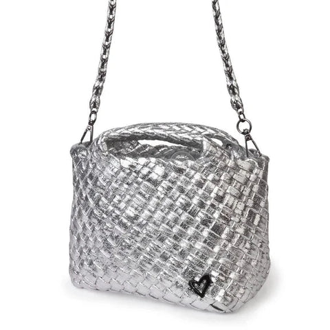 TINY HAND WOVEN SILVER TOTE Handbag prenelove 