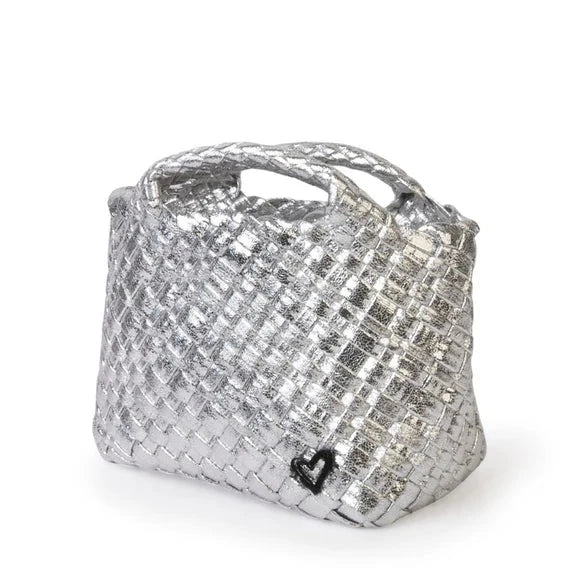 TINY HAND WOVEN SILVER TOTE Handbag prenelove 