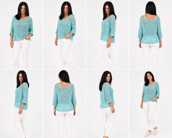 TURQUOISE OPEN KNIT CROCHET TOP Top FashionWear Collection 