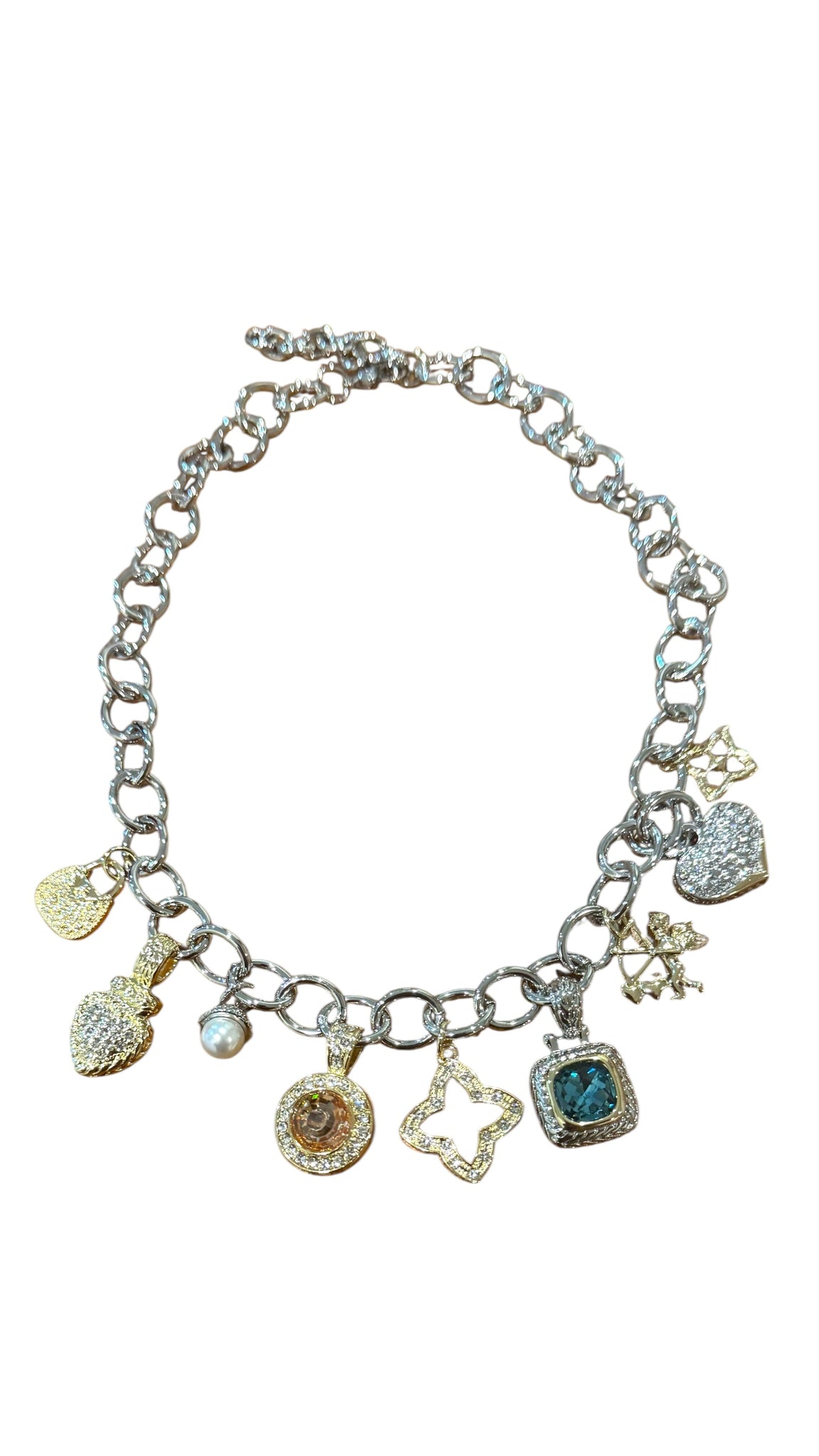 TWO TONE ASSORTED CHARM LINK CHAIN NECKLACE Necklaces FashionWear Collection 