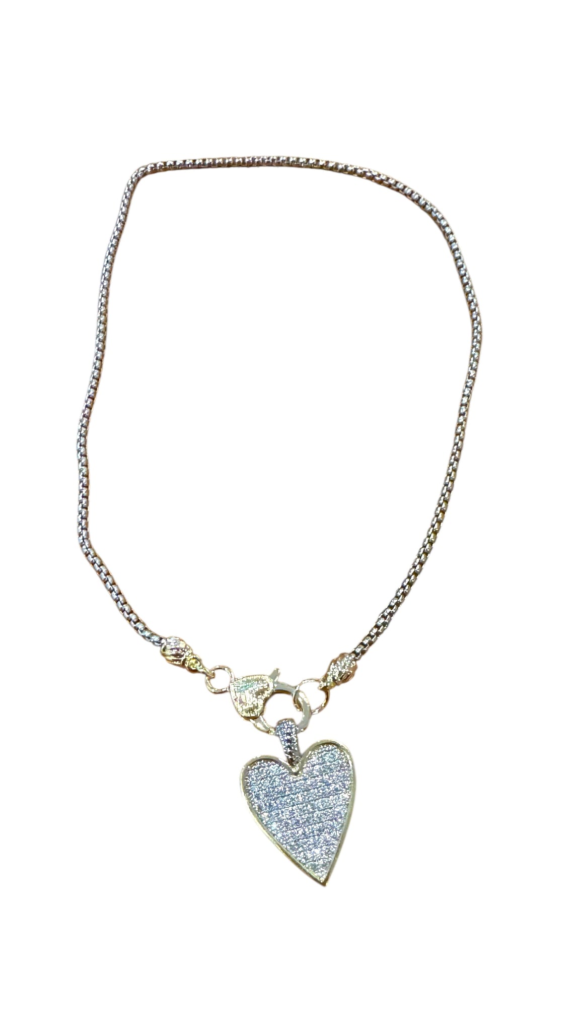 TWO TONE CRYSTAL HEART CHAIN NECKLACE Necklaces FashionWear Collection 
