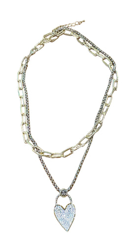 TWO TONE HEART LOCK AND LINK CHAIN NECKLACE Necklaces FashionWear Collection 