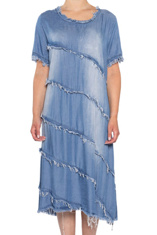 ULTRA SOFT FRAY SEAM SHORT SLEEVE DRESS Dress Eternelle S/M Light Blue 