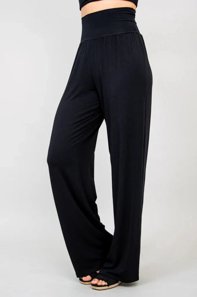 ULTRA SOFT WIDE WAISTBAND BLACK BAMBOO PANT Top Blue Sky 