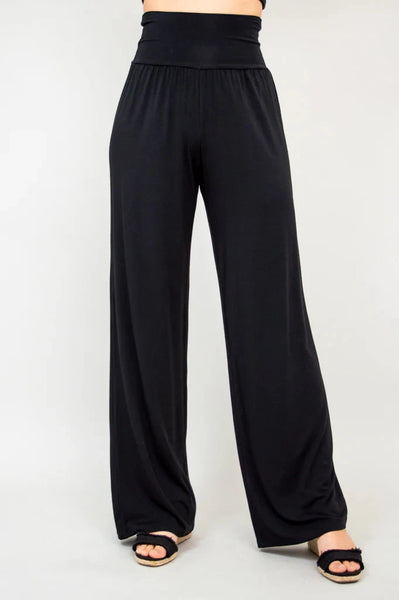 ULTRA SOFT WIDE WAISTBAND BLACK BAMBOO PANT Top Blue Sky 