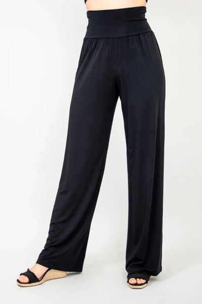 ULTRA SOFT WIDE WAISTBAND BLACK BAMBOO PANT Top Blue Sky S Black 