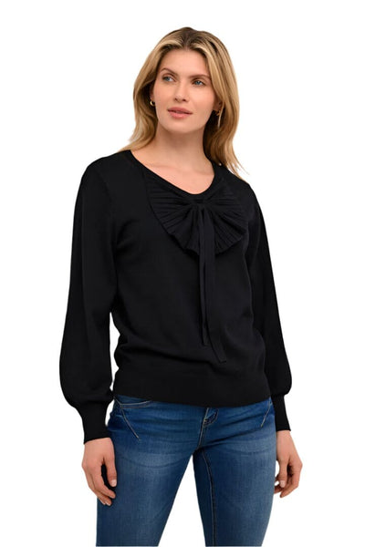 V NECK BLACK SWEATER WITH BOW DETAIL SWEATER CREAM 