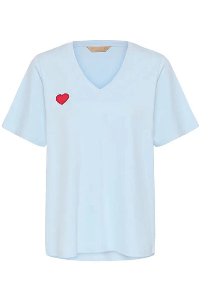 V NECK LIGHT BLUE HEART T SHIRT T Shirts & Tops CULTURE 