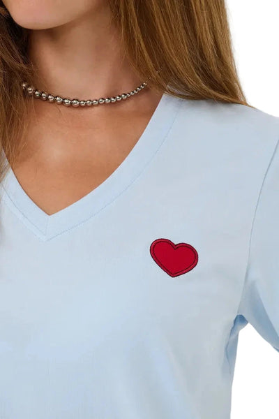 V NECK LIGHT BLUE HEART T SHIRT T Shirts & Tops CULTURE 