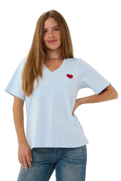 V NECK LIGHT BLUE HEART T SHIRT T Shirts & Tops CULTURE XS Light Blue 
