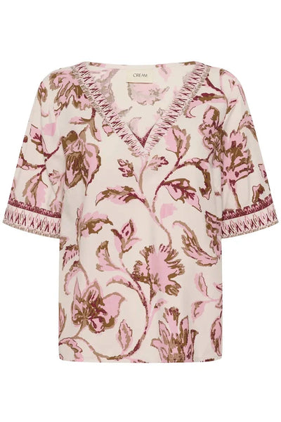 V NECK PINK FLORAL TOP Shirts & Tops CREAM 