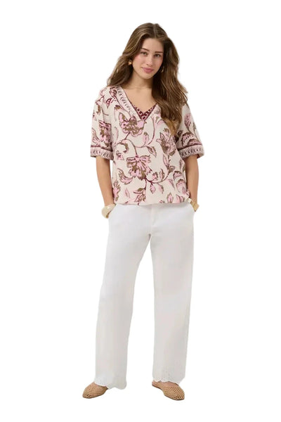 V NECK PINK FLORAL TOP Shirts & Tops CREAM 