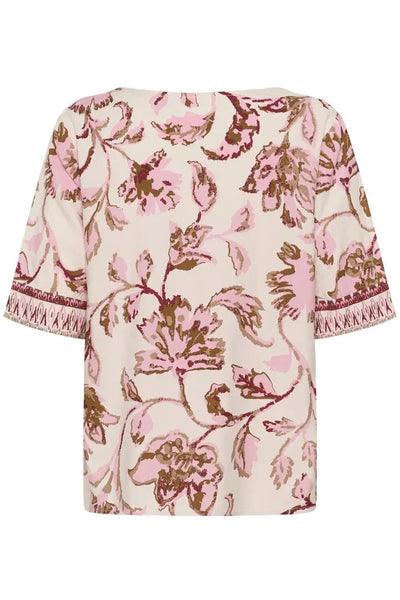 V NECK PINK FLORAL TOP Shirts & Tops CREAM 