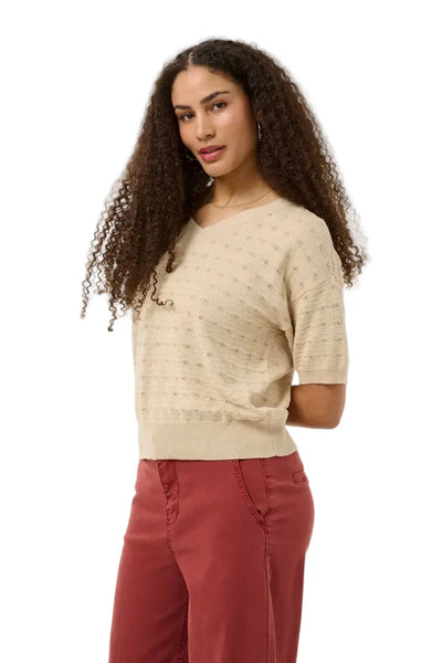 V-NECK SHORT LENGTH KNITTED CREAM PULLOVER Dresses CREAM 
