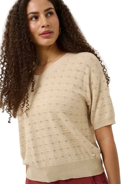 V-NECK SHORT LENGTH KNITTED CREAM PULLOVER Dresses CREAM XS Sand 