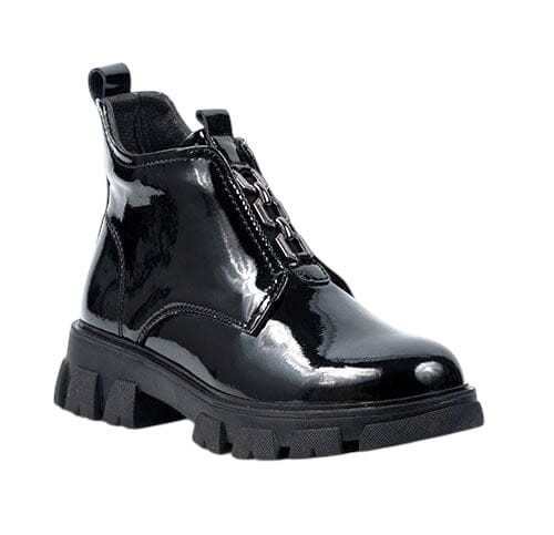 VEGAN PATENT LEATHER BUCKLE FRONT SIDE ZIP BLACK BOOT boots Little Empress 36 Black 