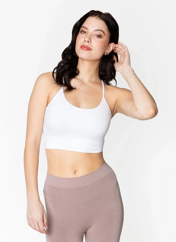 WHITE BAMBOO RIBBED CROSS BACK TANK Camisole C'est Moi O/S White 