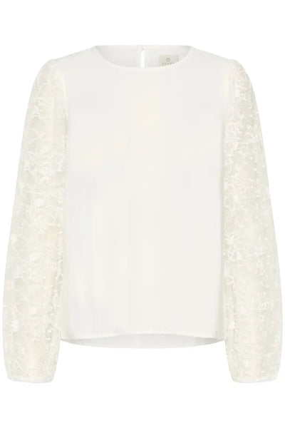 WHITE BLOUSE WITH LACE SHEER LONG SLEEVE Blouse Kaffe 
