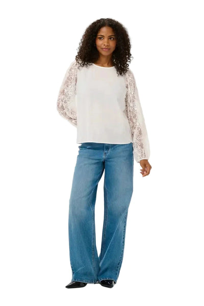 WHITE BLOUSE WITH LACE SHEER LONG SLEEVE Blouse Kaffe 